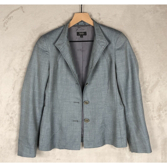 ZANELLA Platinum Loro Piana Linen Silk Wool Blazer Sz 2 Blue Jacket Career Italy - Picture 3 of 15
